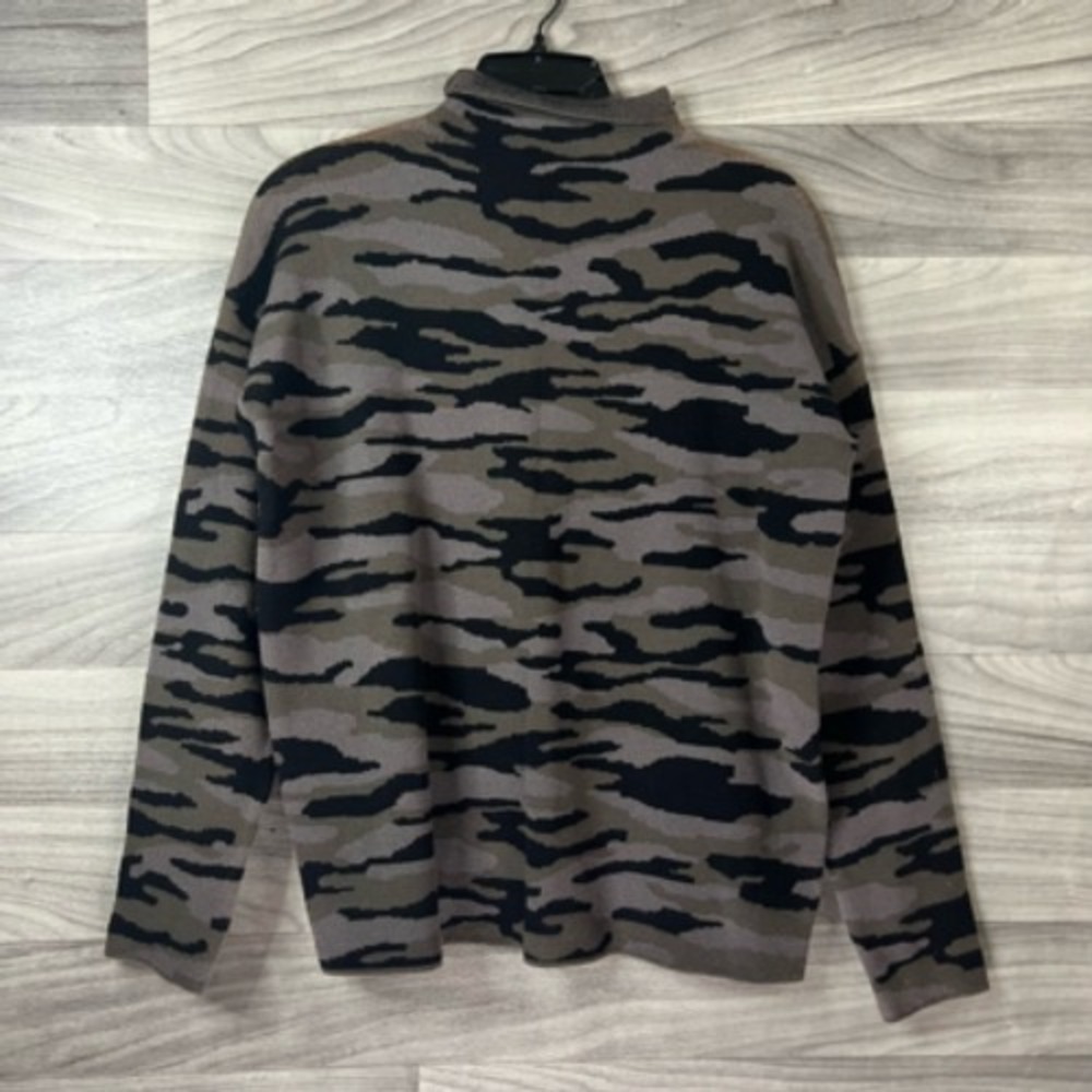 Tahari Pullover Sweater Womens S Green Multicolor Camo Long Sleeve Mock Neck